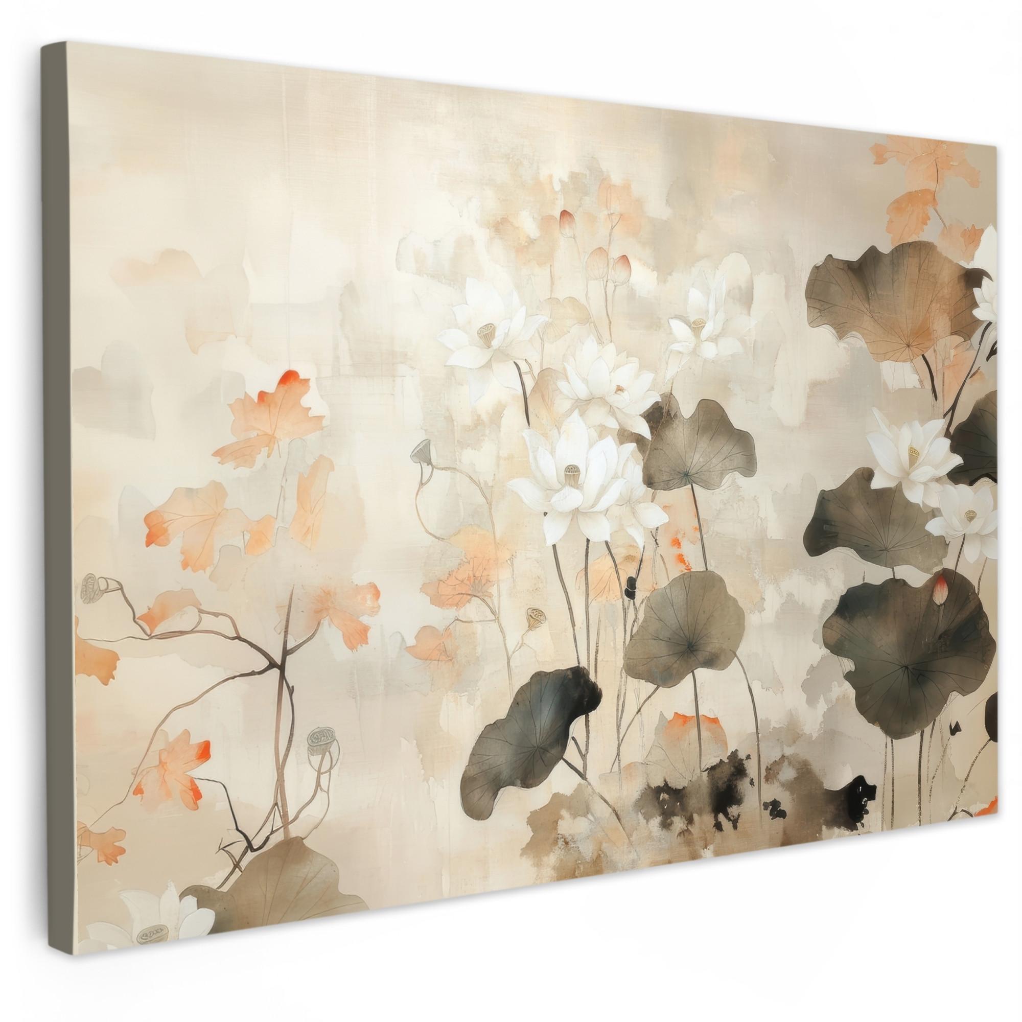 LEINWANDBILD Blumen - Japandi - Wabi sabi Gemälde 60x40 cm - Sandfarben, Textil (60/40cm) - MuchoWow