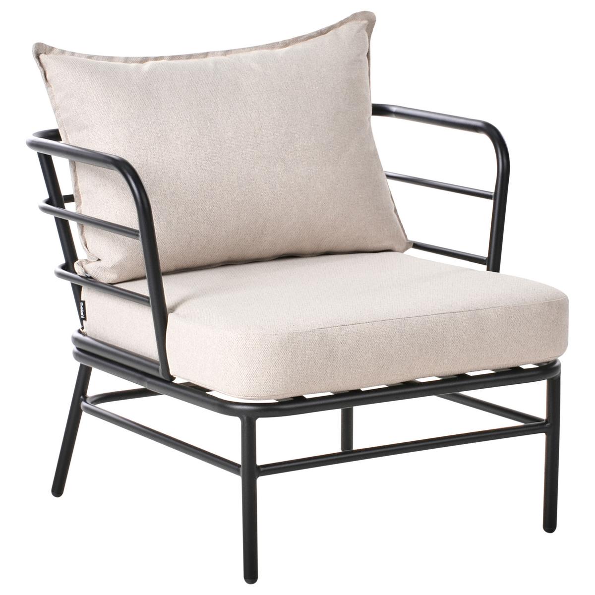 GARTENSOFA Set 5-Sitzer Metall Hellbeige Ponzone - Beige/Schwarz, Metall (196/80/79cm) - Beliani