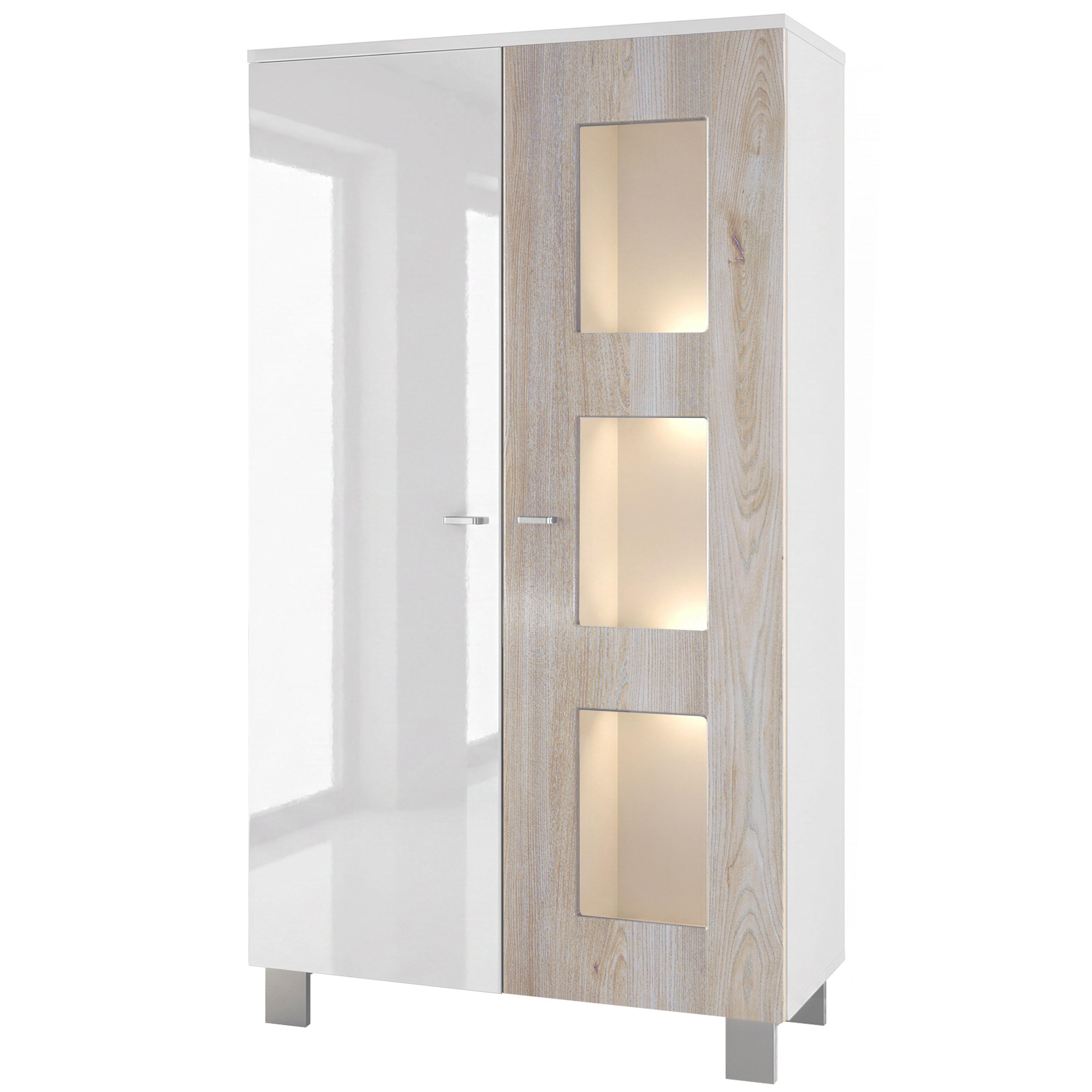 VITRINE Denjo Tür in Eiche Nordic - Silbereichenfarben, Holzwerkstoff (71/129/35cm) - Vladon