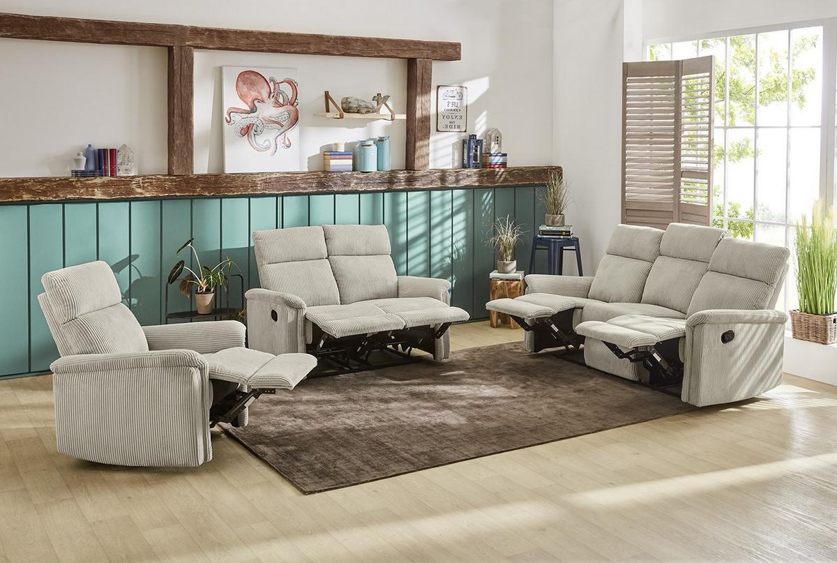 RELAX-FERNSEHSESSEL Federkern, Liegefunktion verstellbar durch halbautomatische Relaxfunktion B78/T93/H100 cm, Cord Beige / 15504 - Beige/Schwarz, Textil (78/100/93cm) - luma-home