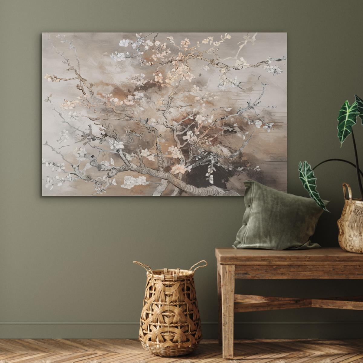 AKUSTIKBILD Mandelblüte - Kunst - Van Gogh - Beige - Abstrakt Wandbild Wohnzimmer 100x70 cm - Braun, Kunststoff (100/70cm) - MuchoWow