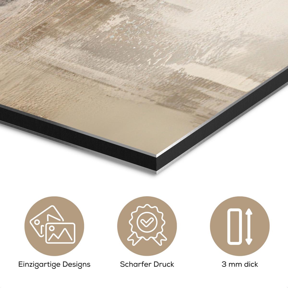 METALLBILD Moderne Kunst - Abstrakt - Beige 40x30 cm - Beige, Metall (40/30cm) - MuchoWow