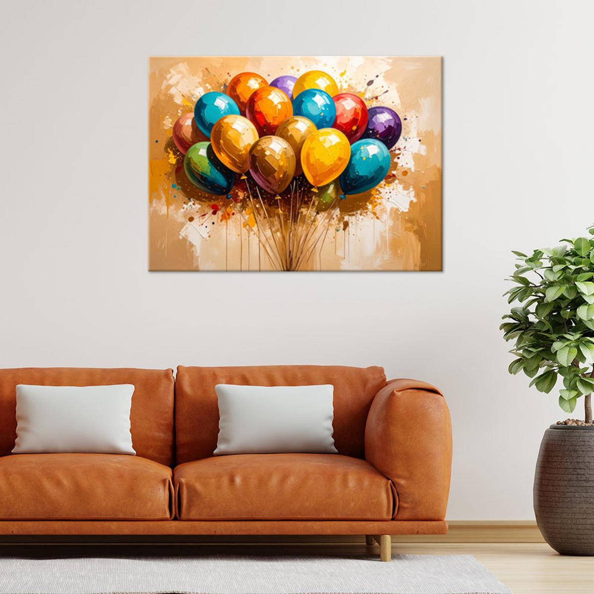 LEINWANDBILD Bunte Luftballons 60x40cm - Multicolor, Textil (60/40cm) - Feeby