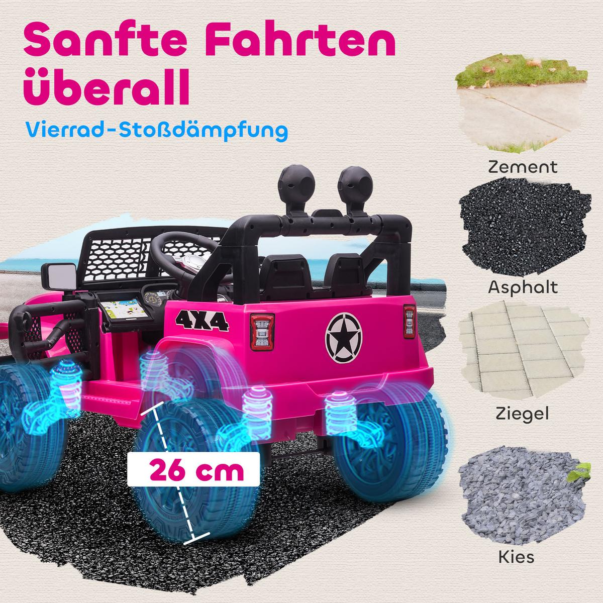 KINDER-ELEKTROAUTO aus Kunststoff Metall Rosa - Rosa, Kunststoff (100/65/72cm) - HOMCOM