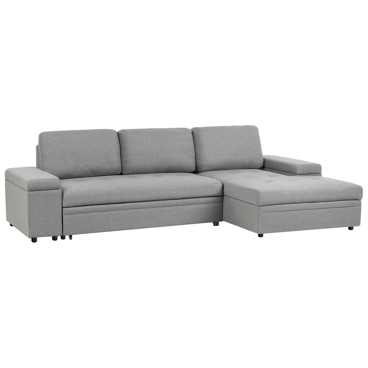 ECKSCHLAFSOFA 3-Sitzer Kunstleinen Grau mit Stauraum linksseitig Hrisey - Grau, Textil (293/161cm) - Beliani