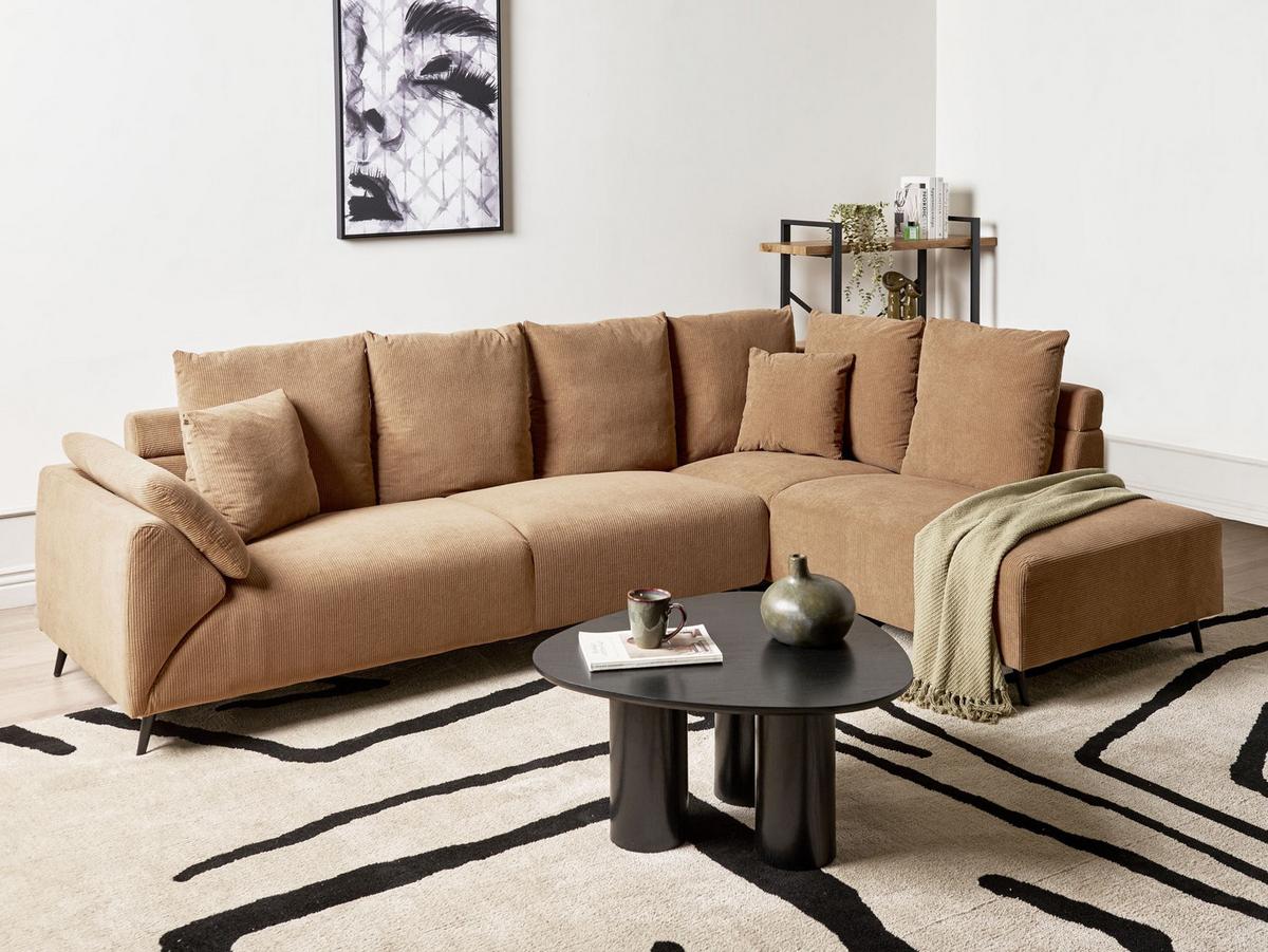 ECKSOFA 4-Sitzer Cord Braun linksseitig Lunner - Schwarz/Braun, Textil (266/180cm) - Beliani