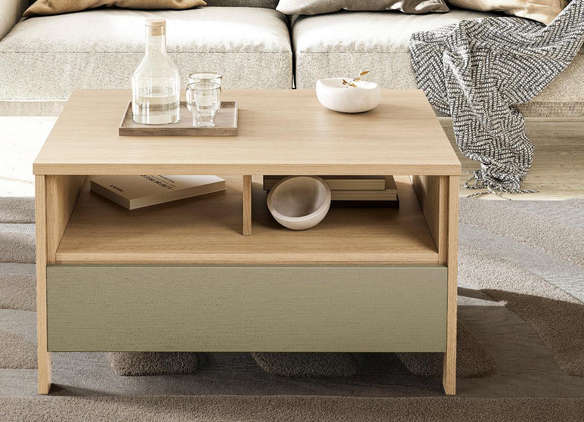 COUCHTISCH Salbei, Eiche, Beistelltisch skandinavisch 80 x 60 cm, Soft-Close - Salbeigrün/Eichefarben, Holzwerkstoff/Metall (46/60/80cm) - Furn.Design