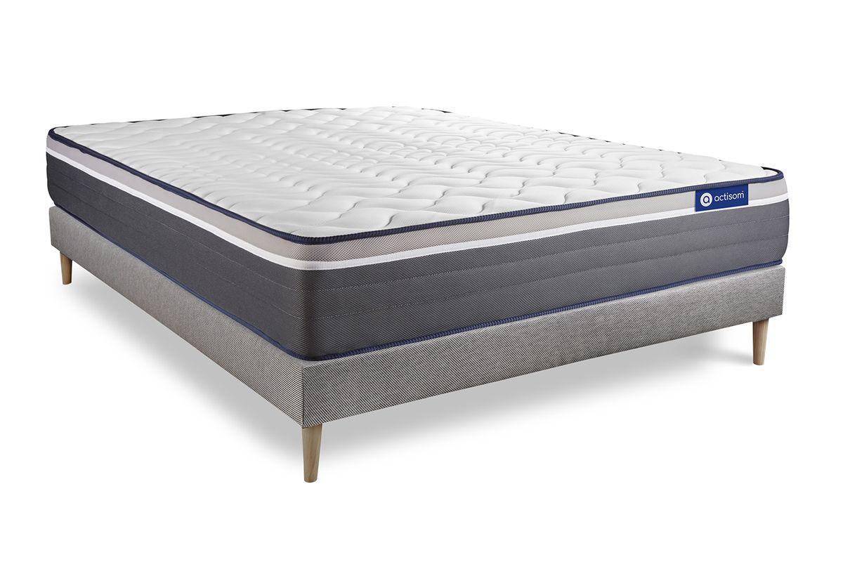 BETT Actiflex plus Taschenfederkern und Memory-Schaum 160 x 200 cm h4 - Kit Bettgestell Grau - Beige/Grau, Karton/Holz (160/200cm) - ACTISOM