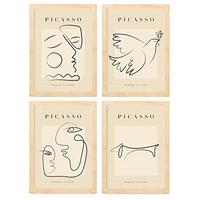 POSTER Set mit 4 Picasso Sammlung von Linienfrieden Ästhetische A3 Rahmen aus hellem Holz - Beige, Papier (29.7/3cm) - Nacnic