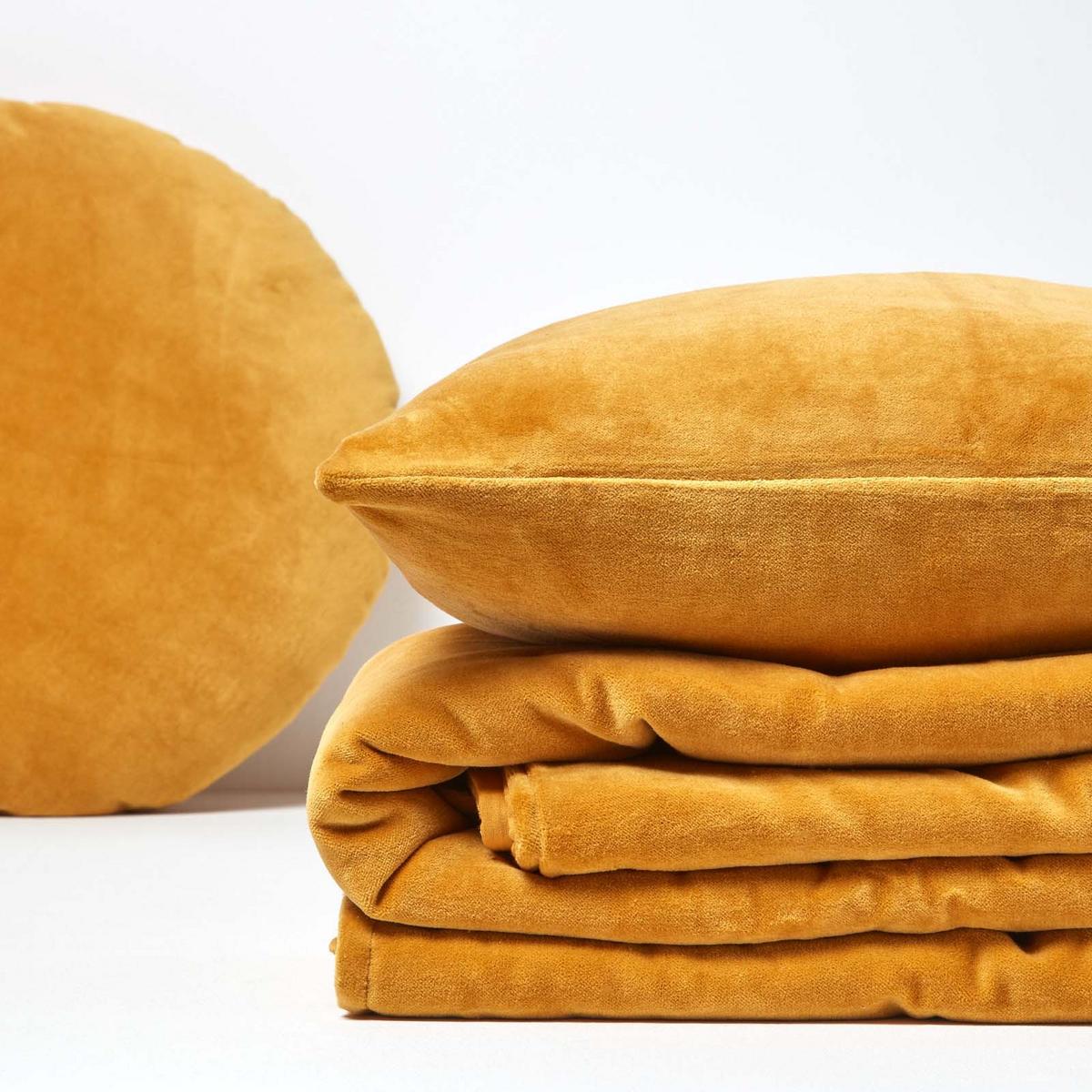 SAMT-KUSCHELDECKE 150/200 cm, Baumwolle wattiert - Dunkelgelb, Textil (150/200cm) - Homescapes