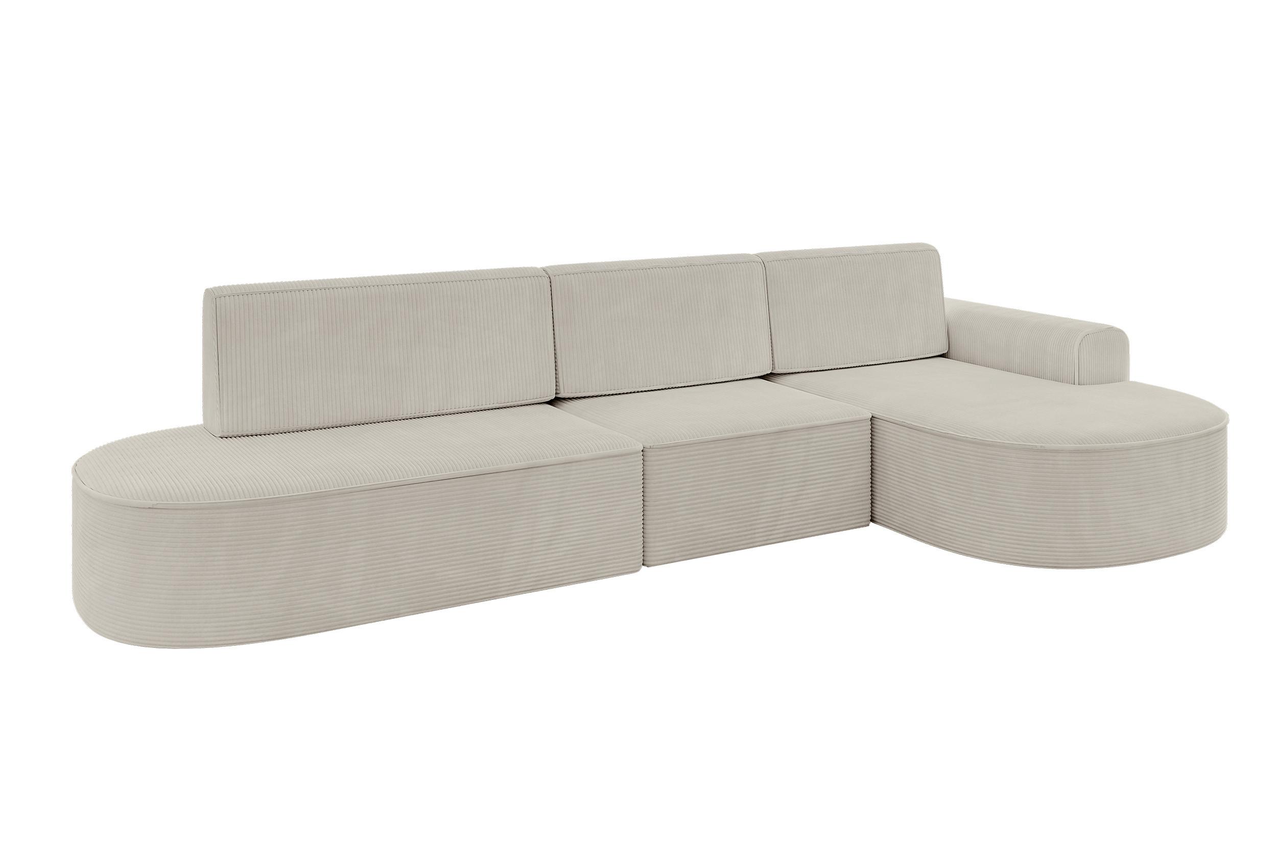 ECKSOFA mit Schlaffunktion Ottomane RECHTS MARI L2-S 368X167X85 Creme Cord - Creme/Schwarz, Holzwerkstoff/Kunststoff (167/368cm) - ALTDECOR