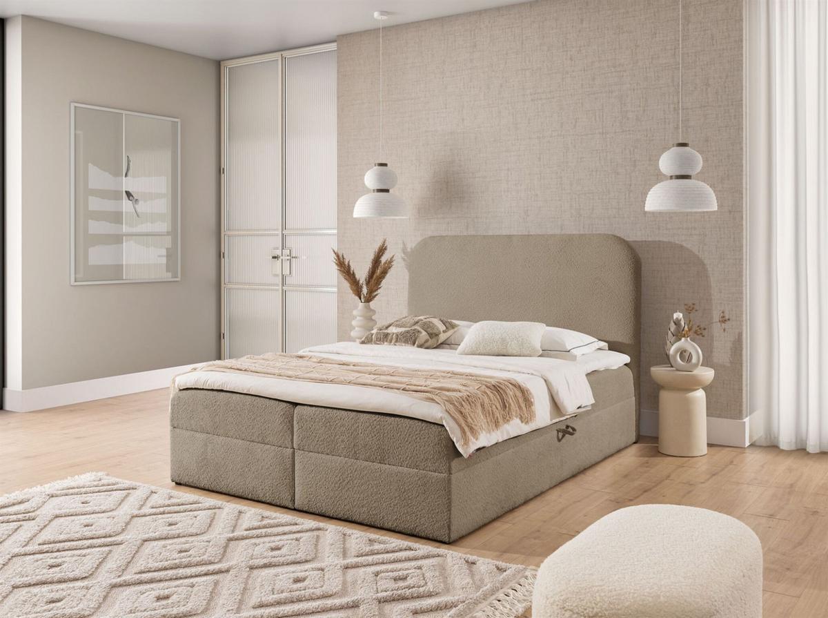 BOXBETT Bineta - Beige, Holzwerkstoff/Textil (200/200cm) - Fun Möbel
