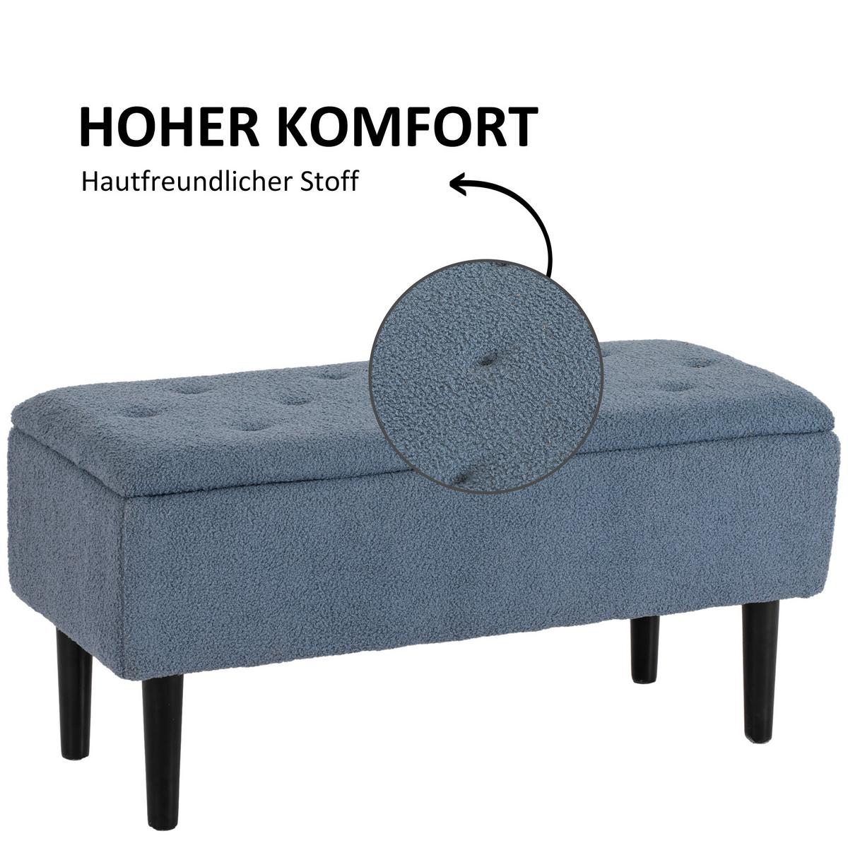 TRUHENBANK mit Klappdeckel, Samt, Blau - Blau, Kunststoff (38/45/95cm) - HOMCOM