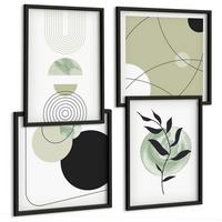BILDER SET 4er Set - 50x50 cm & 40x60 cm Schwarzer Rahmen - Abstrakte Pflanzenmotive - Schwarz, Kunststoff (50/50cm) - TULUP