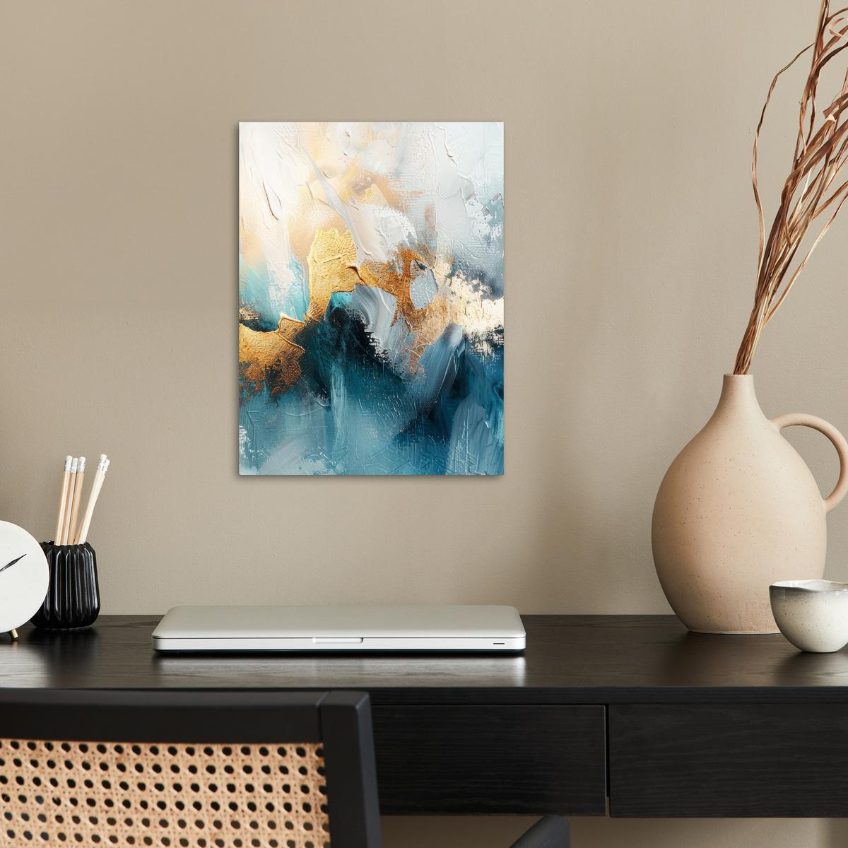 POSTER Abstrakt - Kunst - Gold - Blau Wandbilder 30x40 cm - Petrol, Papier (30/40/0.1cm) - MuchoWow