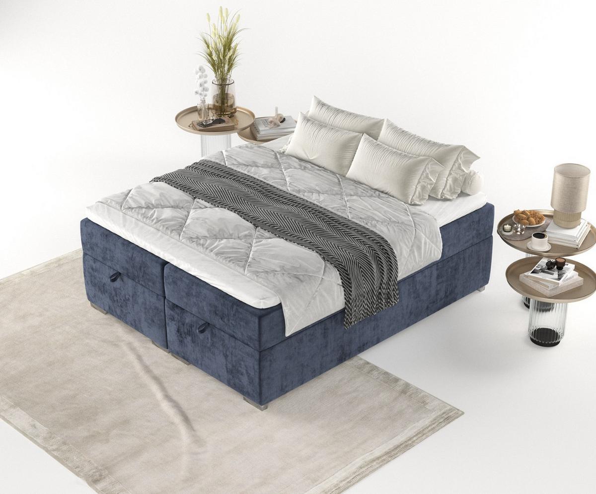 BOXBETT Reto 200/200 cm Marineblau im Lotta Stoff - Chromfarben/Dunkelblau, Holz/Holzwerkstoff (200/200cm) - AltaBeds