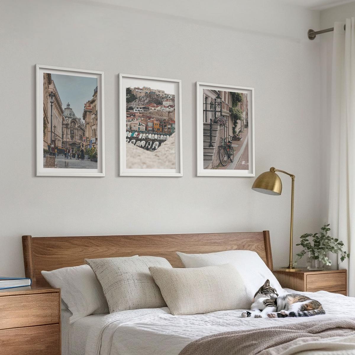BILDER SET 3er Set - 40x60 cm Weißer Rahmen - Die charmanten Straßen des Hafens der Stadt - Weiß, Kunststoff (40/60cm) - TULUP