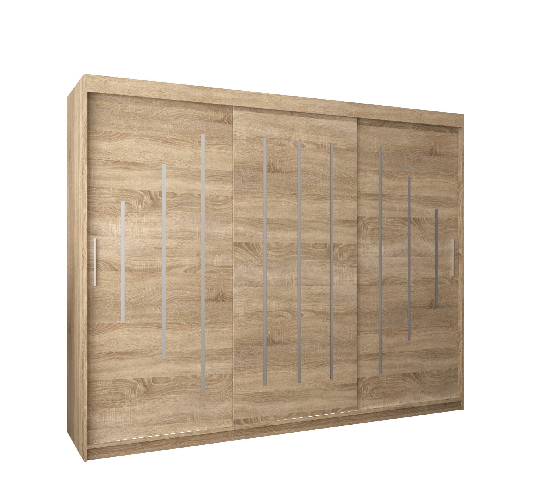 SCHWEBETÜRENSCHRANK 200/250/62 3-türig - Silberfarben/Sonoma Eiche, Holz/Kunststoff (250/200/62cm) - Abiks Möbel