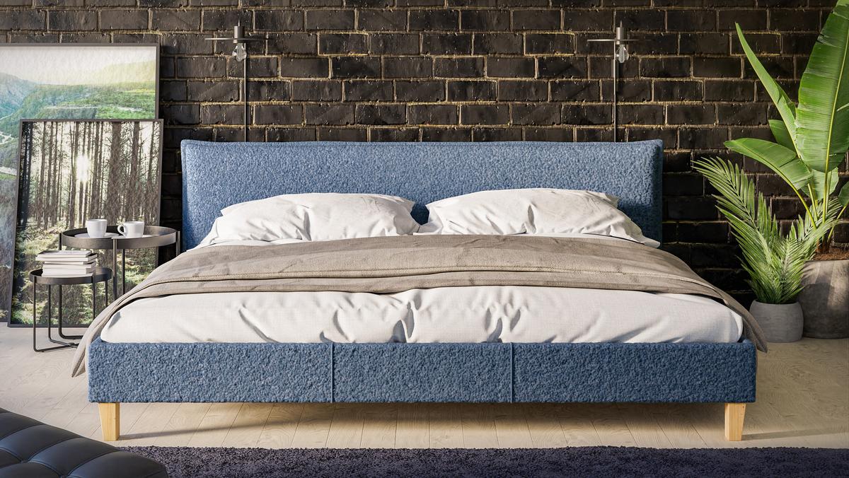 POLSTERBETT Arles 200/200 cm Boucle Stoff - Blau/Hellbraun, Holz/Textil (200/200cm) - S-Style Möbel