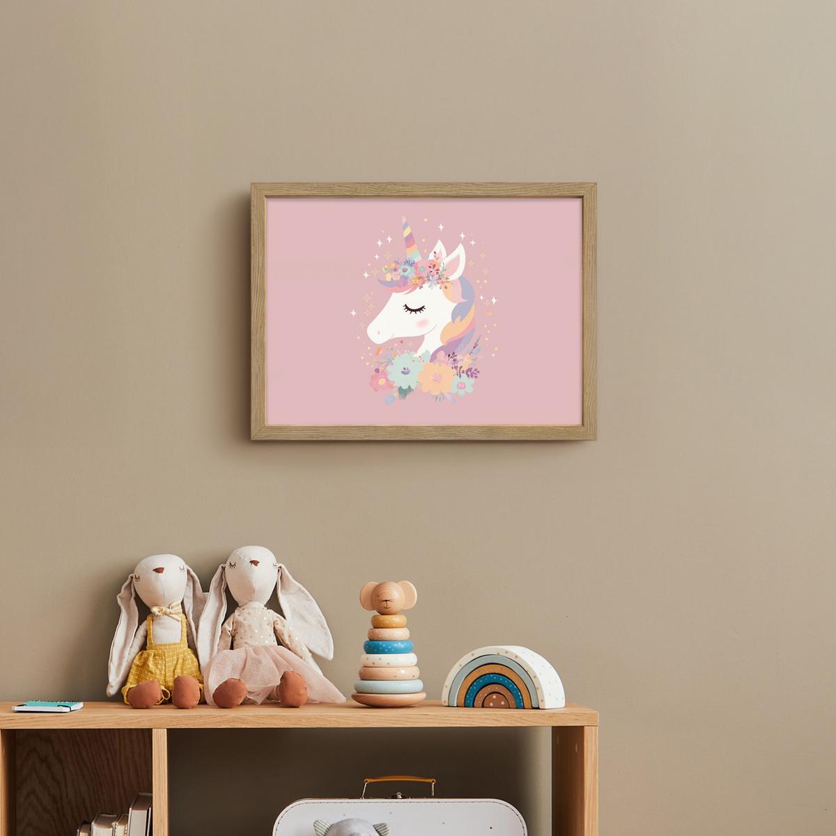 NACHTTISCHLAMPE MIT AKKU Einhorn - Rosa - Blumen 40x30 cm - Rosa, Holzwerkstoff (8/40/30cm) - OnlyWow