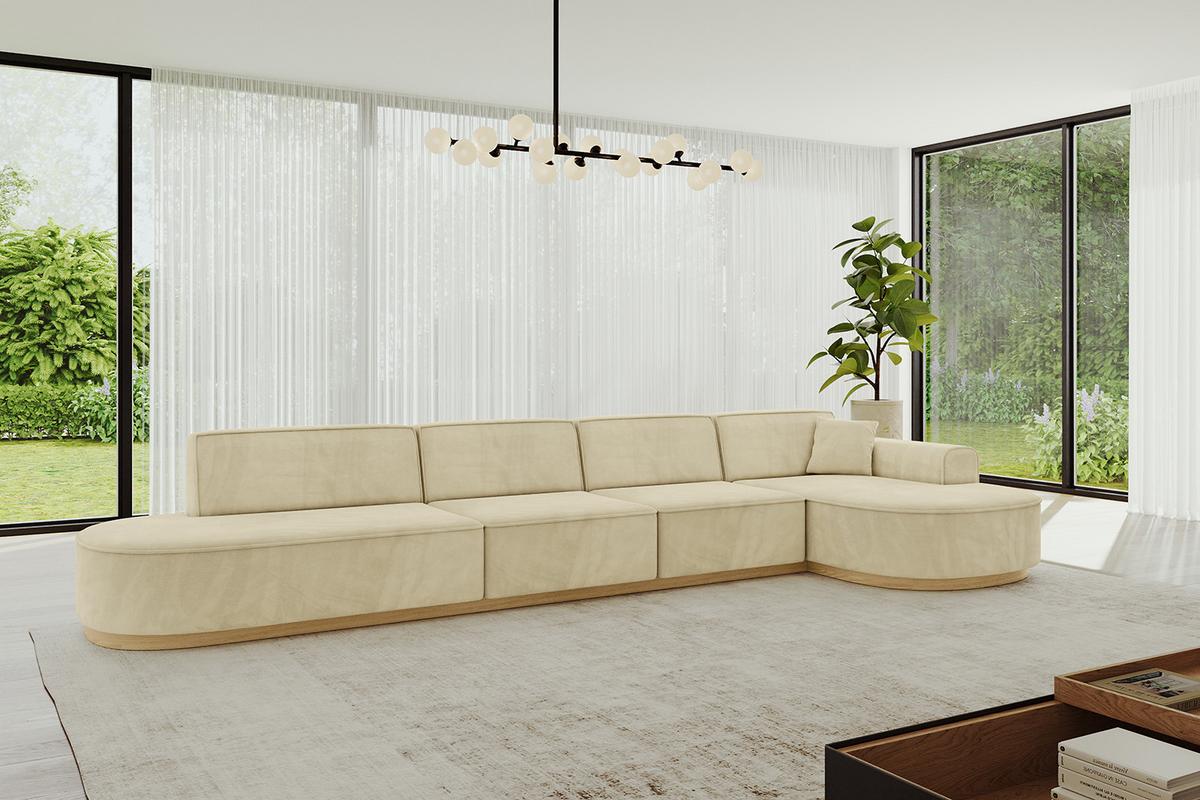 ECKSOFA Ottomane Rechts MARI-L3-v2 - 413x171x83 cm Beige Velours - Beige, Holzwerkstoff/Textil (171/413cm) - ALTDECOR
