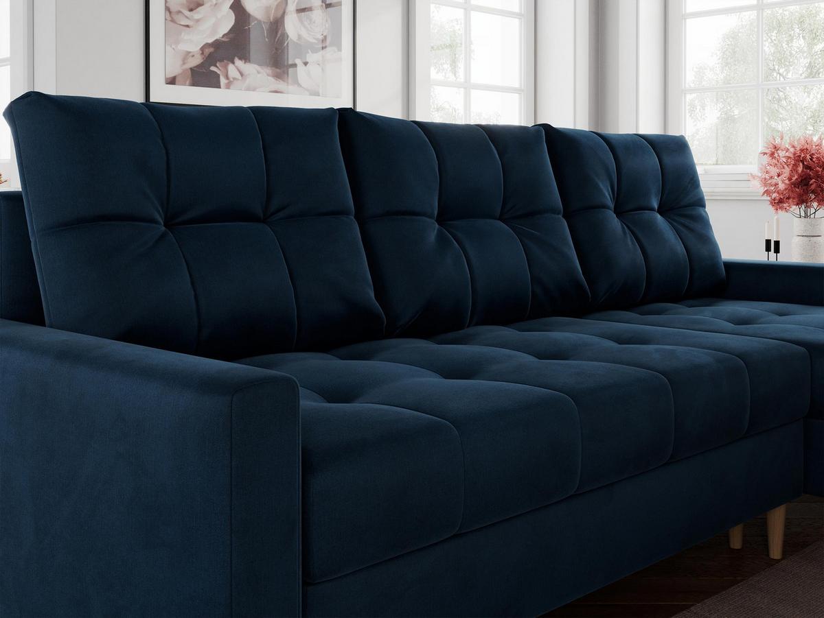 ECKSOFA Colin Velvet Dunkelblau - Dunkelblau/Braun, Holz/Textil (220/140cm) - MKS