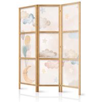 PARAVENT Japanischer 3-tlg 135x172 cm bunte Wolken und Sterne - Multicolor, Holz/Textil (135/172/3cm) - Muralo
