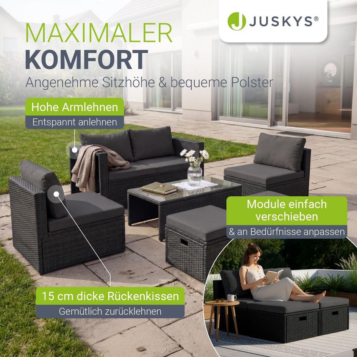LOUNGEGARNITUR Salou inkl. Abdeckung schwarz - Schwarz, Kunststoff - Juskys