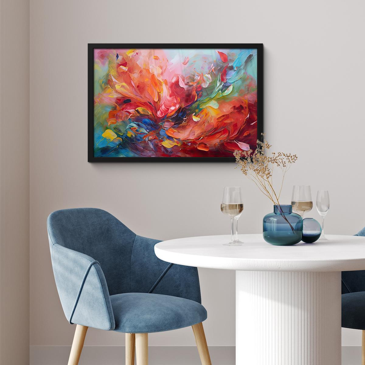 POSTER MIT RAHMENGERAHMTES BILD Ölgemälde - Kunst - Abstrakt - Farbenfroh 60x40 cm - Altrosa, Papier (60/40cm) - MuchoWow
