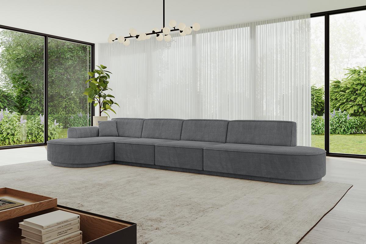 ECKSOFA Ottomane Links MARI-L3-v3 - 413x171x83 cm Dunkelgrau Cord - Dunkelgrau/Schwarz, Holzwerkstoff/Kunststoff (413/171cm) - ALTDECOR