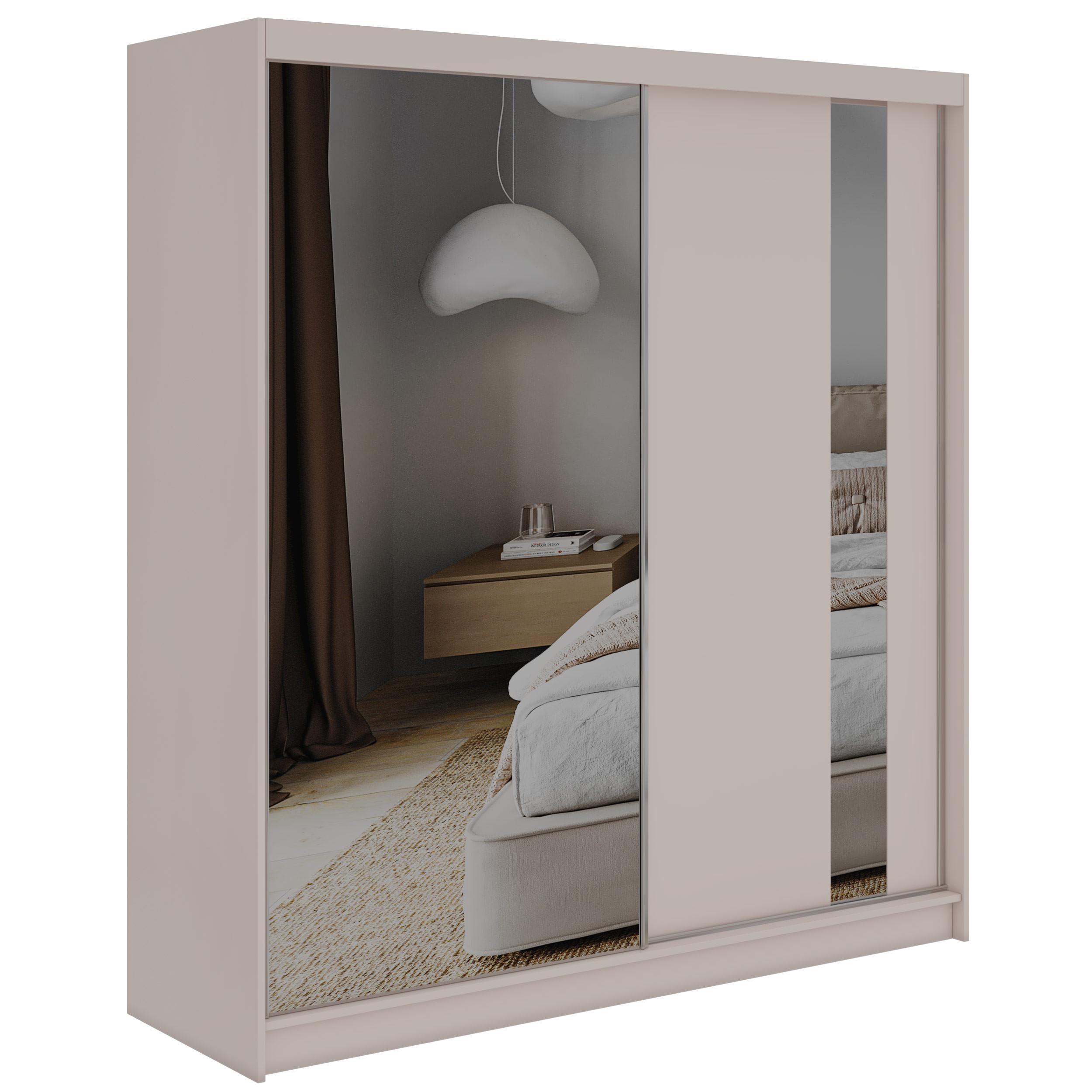SCHWEBETÜRENSCHRANK 200 - GRECJA - Kaschmir mit Spiegel - Kaschmir/Alufarben, Holzwerkstoff/Metall (200/216/61cm) - MKS