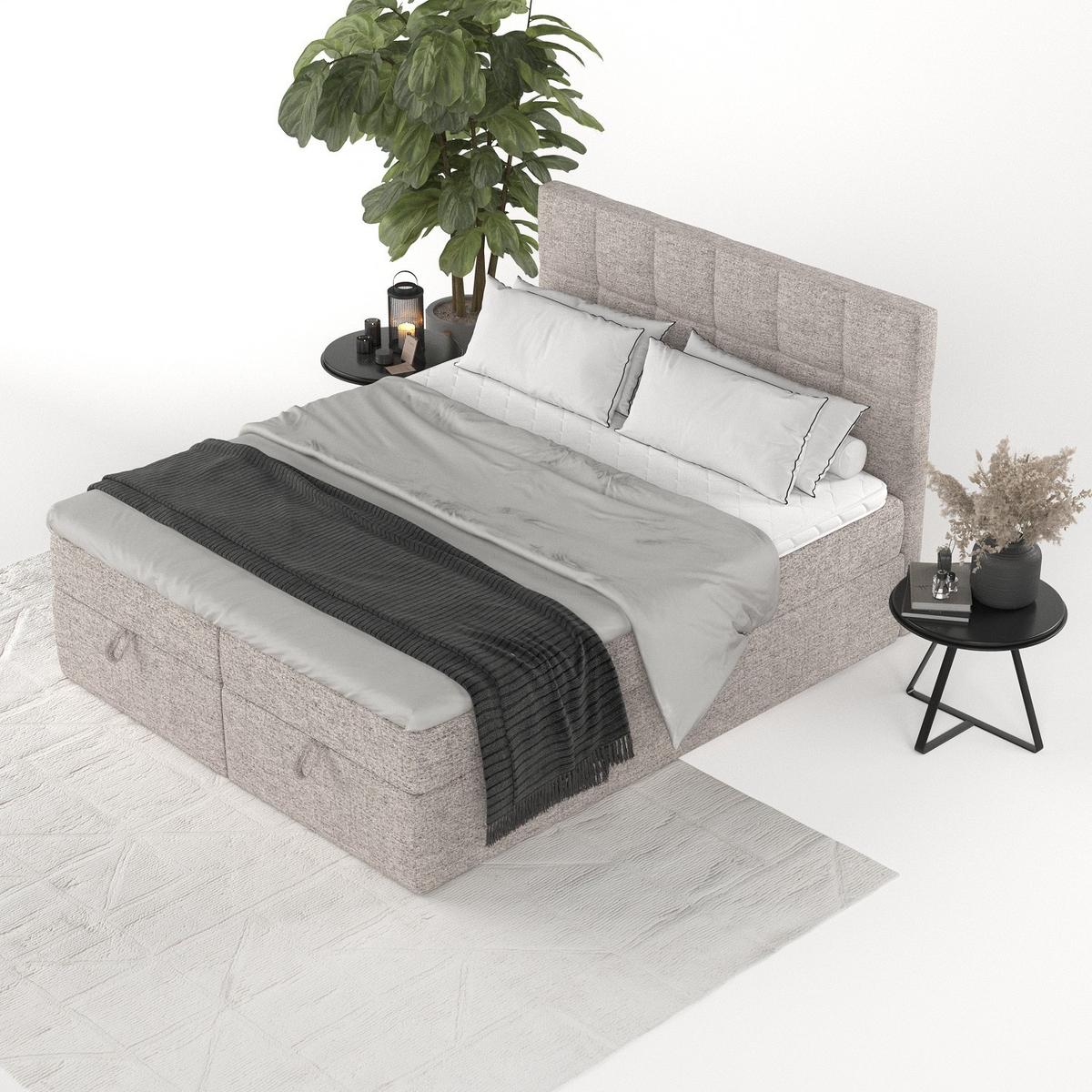 BOXBETT Savio 180/200 cm Beige im Neve Stoff - Beige/Schwarz, Holz/Holzwerkstoff (180/200cm) - AltaBeds