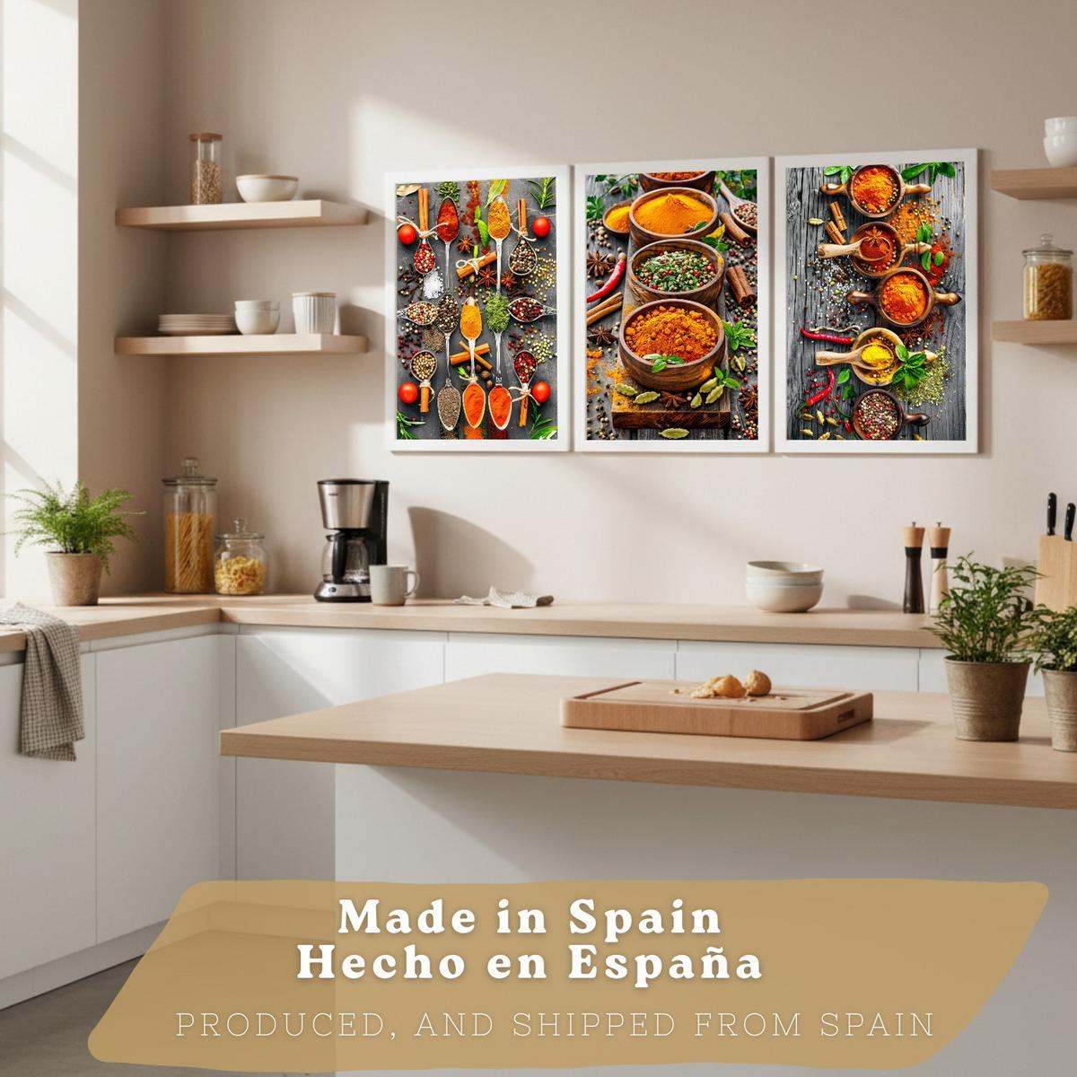 POSTER 3er Set Gewürze und Kräuter Wandbilder Aromatische Zutaten Food Fotografie Küche Esszimmer Deko Weißer Rahmen A4 - Weiß, Papier (29.7/1/21cm) - Nacnic