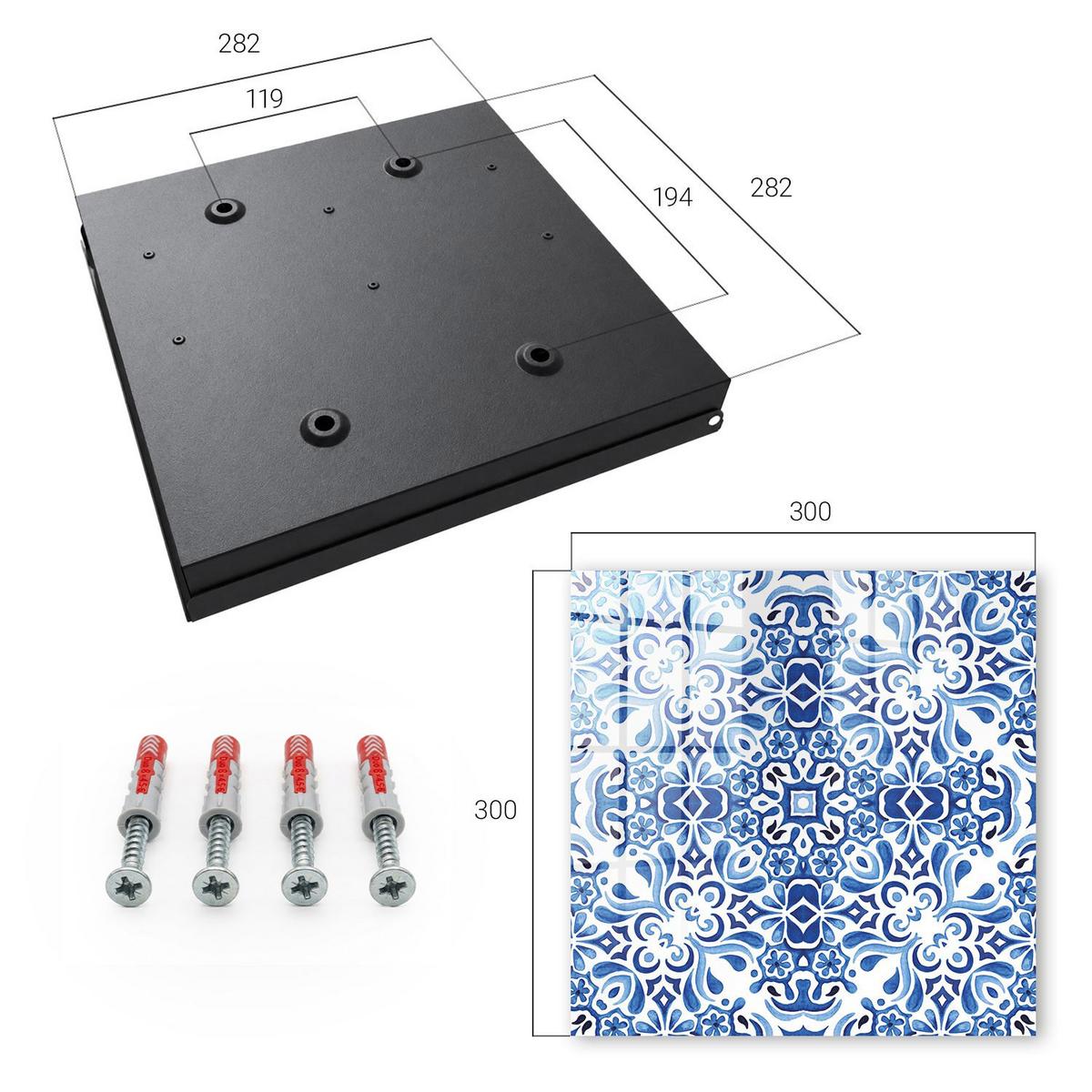 SCHLÜSSELBOX Schwarz 30x30 cm- Türöffnung nach rechts - Fliesenornamente - Blau, Metall (30/30/5cm) - TULUP