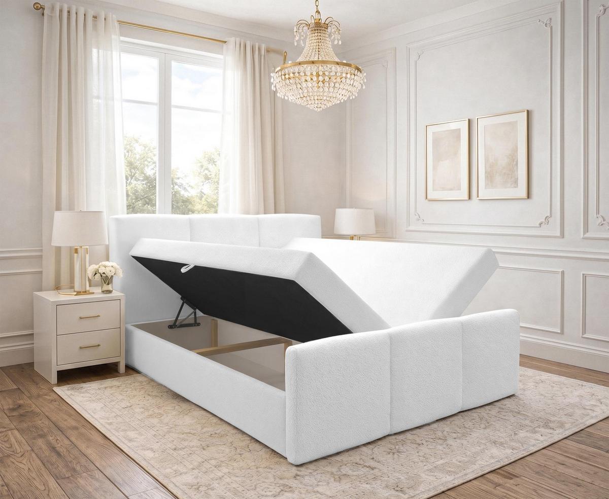 BOXBETT ANKARRA 160x200 cm mit Bettkasten und Matratze - Weiß + TOPPER - Schwarz/Weiß, Holz/Holzwerkstoff (160/200cm) - AX Living