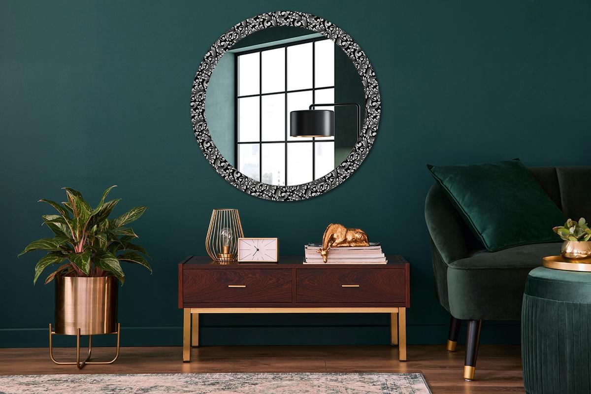 SPIEGEL Rund Ø 90 cm mit Aufdruck - Schwarz/Weiß, Glas (90/90/0.4cm) - Wallfluent