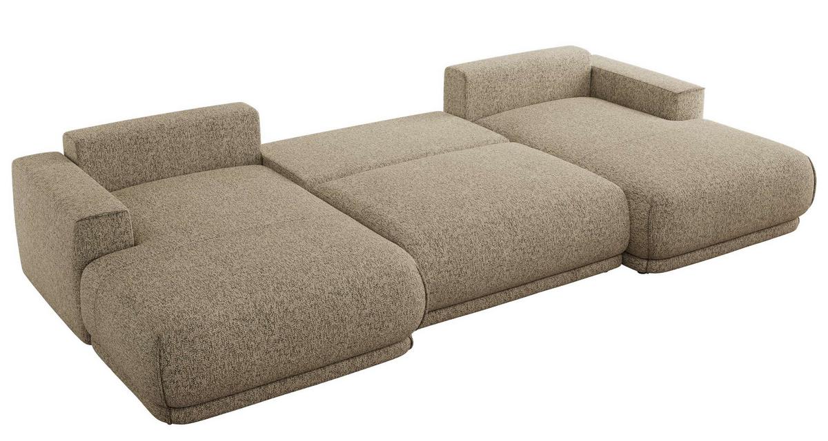 WOHNLANDSCHAFT RINA U Dunkelbeige Strukture - Beige/Schwarz, Kunststoff/Textil (360/85/170cm) - MKS