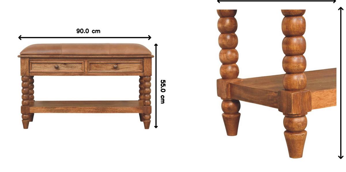SITZBANK mit Amber-Eichen-Finish, 2 Schubladen, 1 offene Ablage, hellbraun. - Hellbraun, Holz (90/55/35cm) - Artisan Furniture