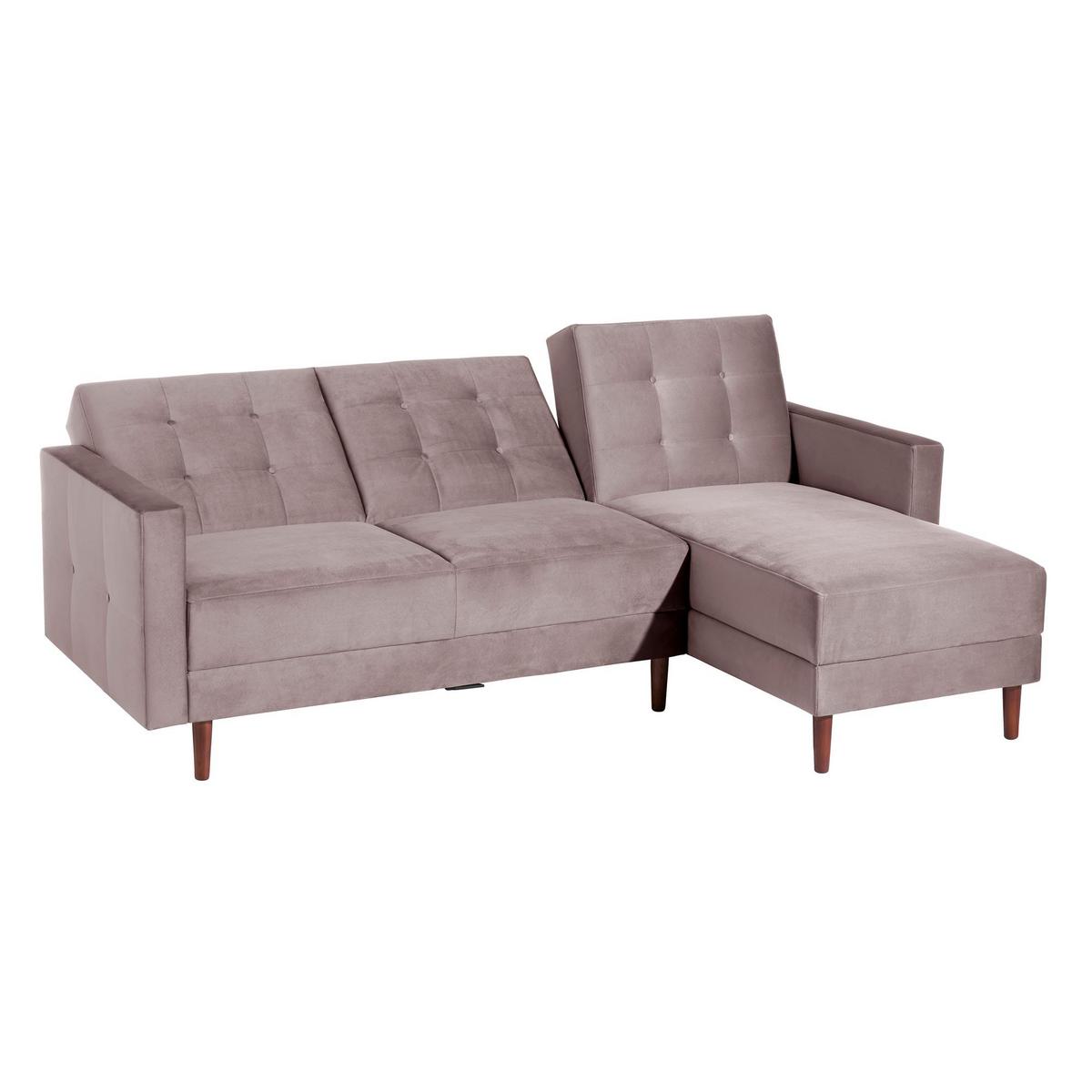FUNKTIONSSOFA mit Hocker Katunia Samtvelours rosé - Rosa, Kunststoff (222/92/144cm) - 58aufmkessel