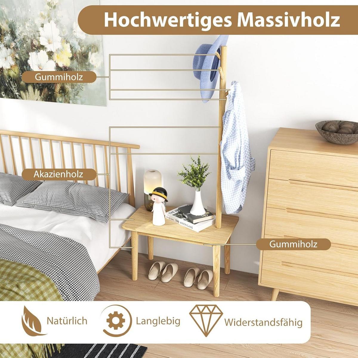 GARDEROBENSTÄNDER 168cm Natur - Naturfarben, Holz (76/168/43cm) - COSTWAY