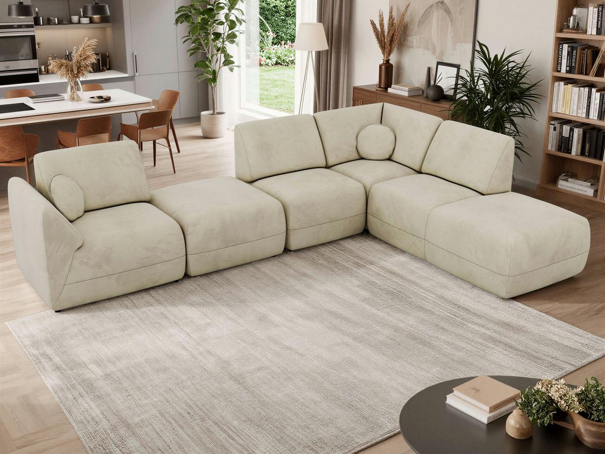 ECKSOFA NOARA 6M L Beige Velvet - Rechts - Beige/Schwarz, Kunststoff/Textil (355/244cm) - MKS