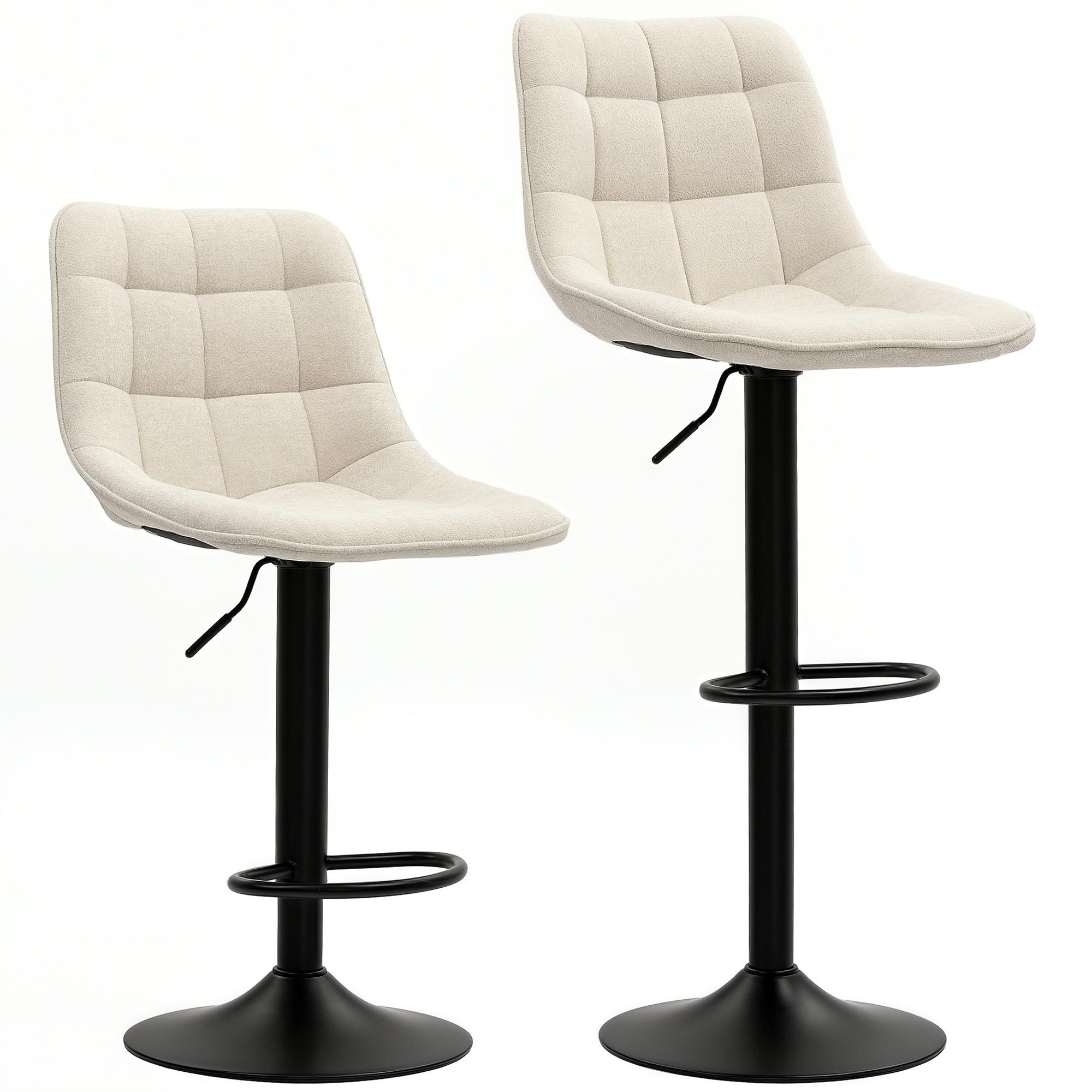 BARHOCKER 2er-Set, Gepolstert Barstuhl mit Lehne, Chenille-Optik Beige - Beige/Schwarz, Kunststoff/Textil (47/115.5/48cm) - HOMCOM