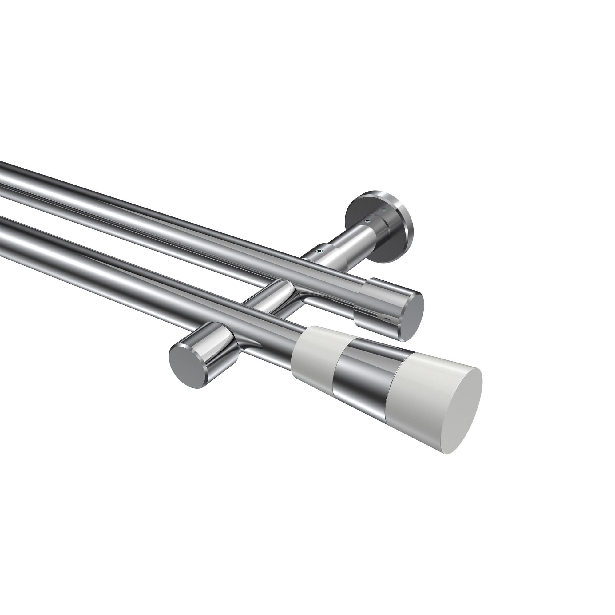 GARDINENSTANGE Prestige Tanara 540 cm (geteilt in 3 x 180 cm), 2-läufig (ohne Ringe), 20 mm Ø Chrom - Chromfarben/Weiß, Metall (540cm) - INTERDECO