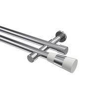 GARDINENSTANGE Prestige Tanara 540 cm (geteilt in 3 x 180 cm), 2-läufig (ohne Ringe), 20 mm Ø Chrom - Chromfarben/Weiß, Metall (540cm) - INTERDECO