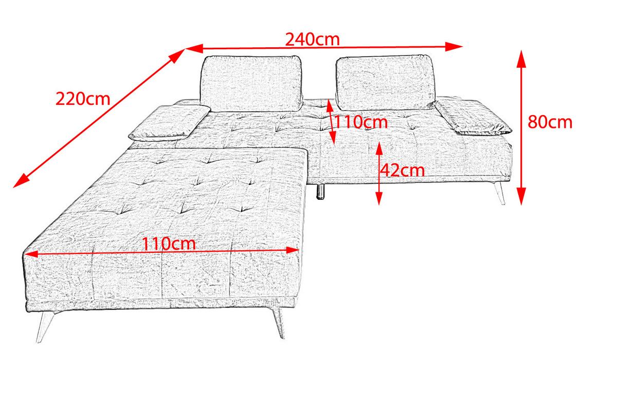 SOFA MIT HOCKER WIOLO Braun Velvet - Silberfarben/Braun, Textil/Metall (240/80/110cm) - KAWOLA