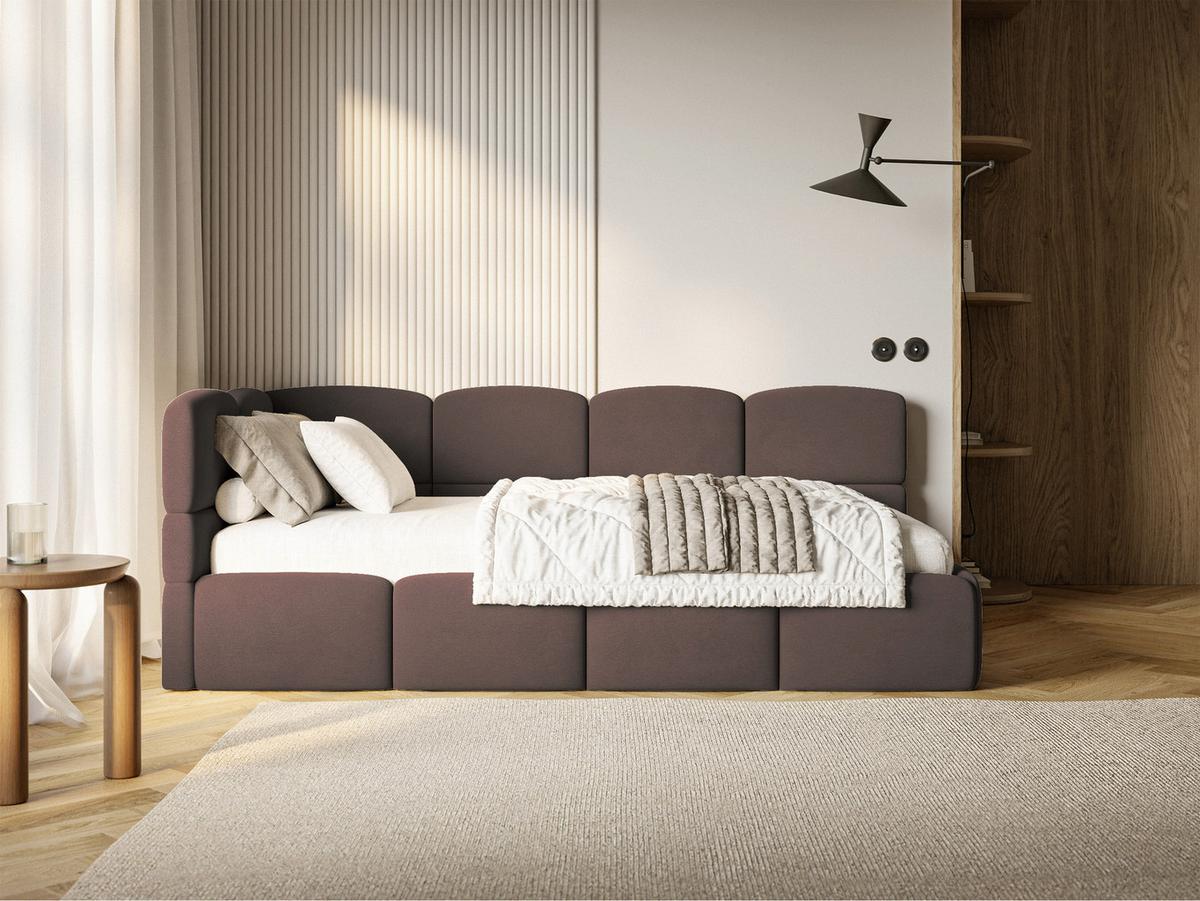 JUGENDBETT Cloudy Braun 90x200 cm, Kopfteil links, Samt - Schwarz/Braun, Kunststoff/Textil (90/200cm) - Selsey