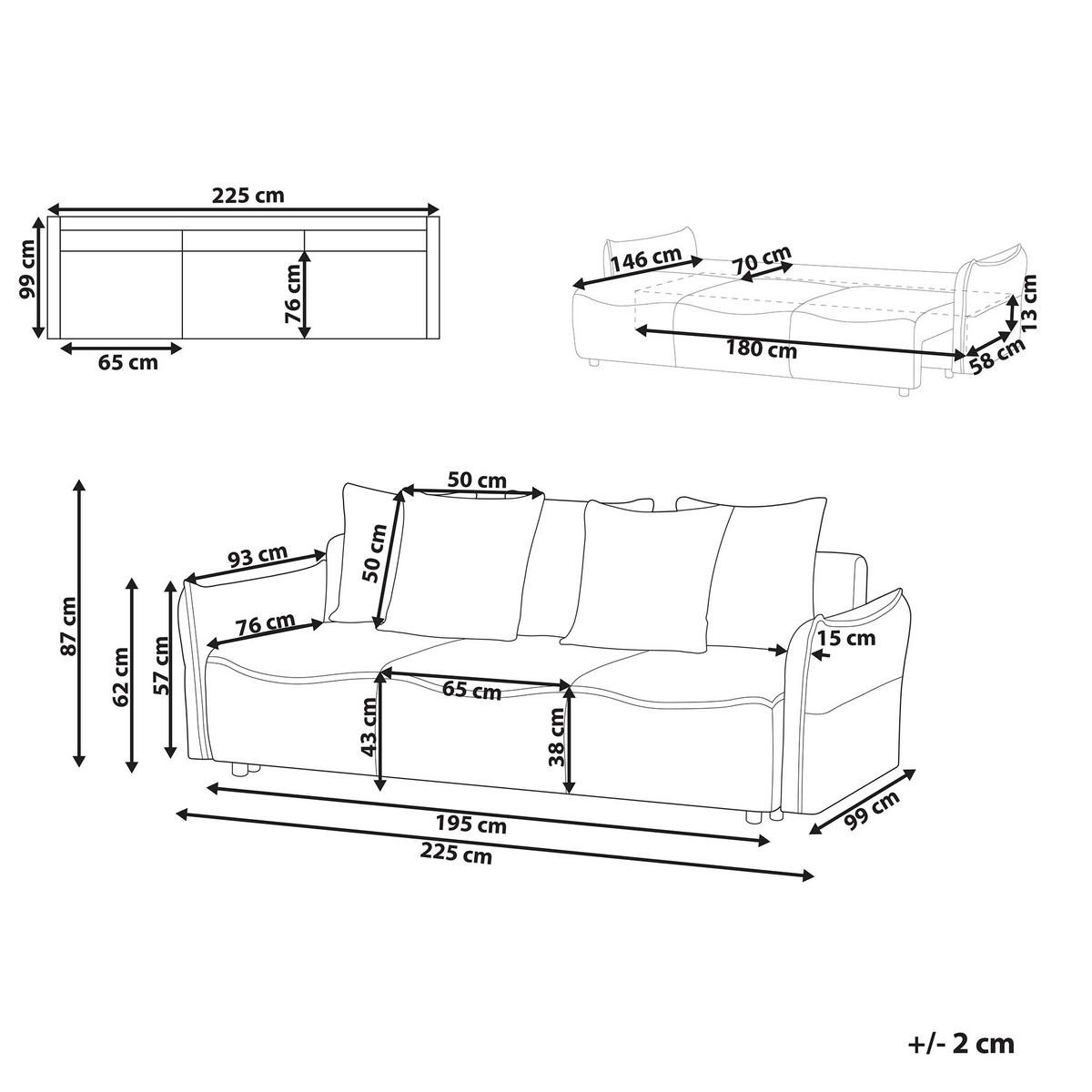 3-SITZER-SCHLAFSOFA cremeweiß mit Stauraum Krama - Schwarz/Weiß, Textil (225/62/93cm) - Beliani