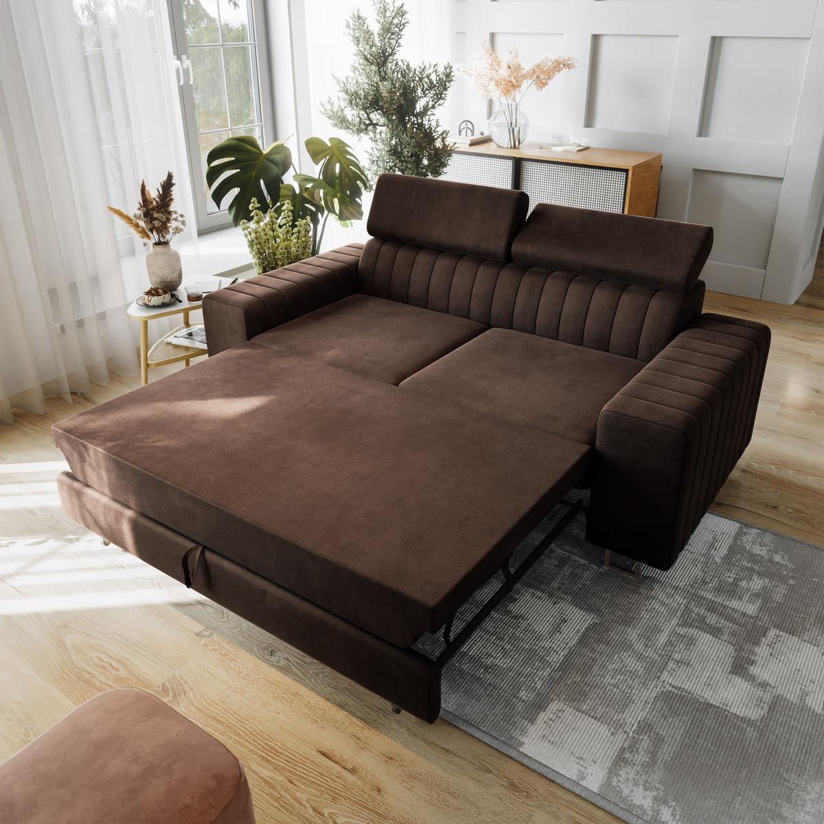 BETTSOFA SOLAN Braun Velours-Stoff mit Schlaffunktion - Braun, Holz/Textil (194/88/90cm) - MASSENO