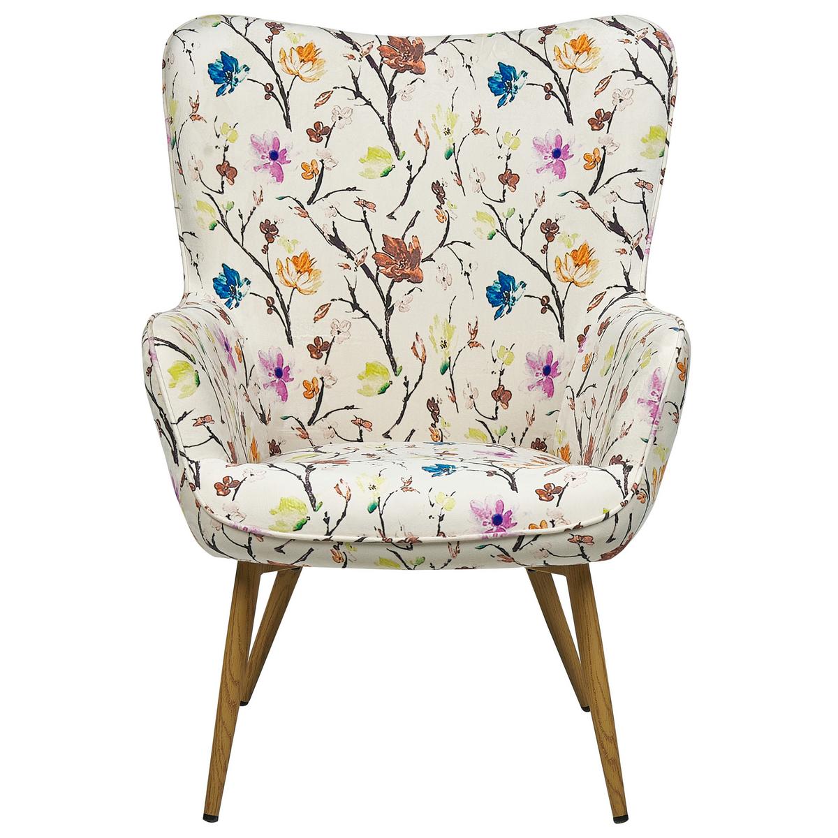 SESSEL Blumenmotiv cremeweiß mit Hocker Vejle - Hellbraun/Multicolor, Textil (62/93/78cm) - Beliani