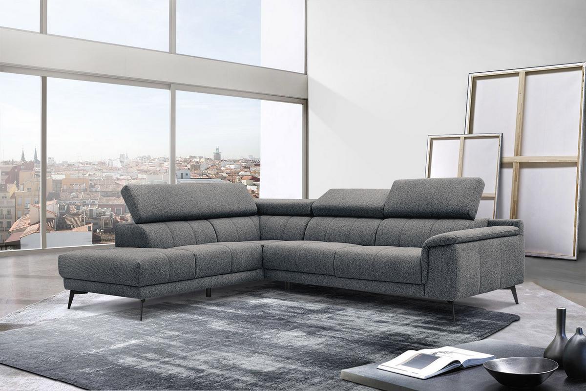ECKSOFA FIERO 5-Sitzer, dunkelgrau - Dunkelgrau/Schwarz, Holzwerkstoff/Textil (158/269cm) - Wozimo